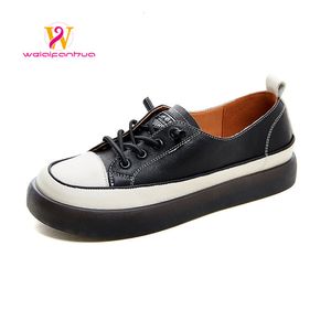 Kleid Schuh Sneakers Loafers 2023 Frühling Erste Schicht Rindsleder Mode Lässig Weiß Flache Schnürung Krankenschwester 230307