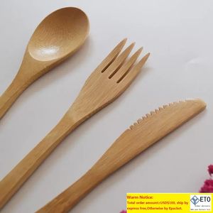 Natural Bamboo Cutlery Set Bambu Knife Fork Spoon Modervist Uppsättning Tygpåse Förpackning Travel Portable Flatware Student Tabeller