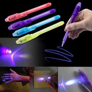 Textmarker Unsichtbarer fluoreszierender Stift LED Lila Licht Elektronischer Banknotendetektor Kreativer ultravioletter magischer Tintenlampenstift Textmarker J230302