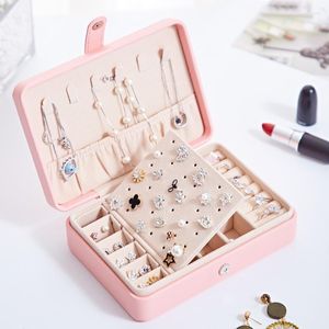 Jewelry Pouches Portable PU Leather Simple Ear Stud Jewlery Box Small Earrings Ring Multi-Function Comestic Casket Organizer
