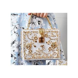 Handtaschen Geldbörsen Italienische Mode Box Vintage Frauen Abendtaschen Luxus Gold Hohl Geschnitzte Kupplung Geldbörse Hochzeit Party Prom Damen Ba Dhncz