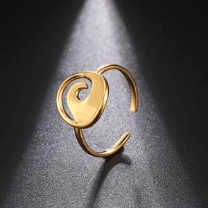 Band Rings Skyrim Sea Wave Ring Stainless Steel Gold Color Open Women Rings 2023 Trendy Ocean Surf Jewelry Family New Year Valentine Gift AA230306