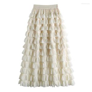 Spódnice Vinatge plisowana spódnica kobiety harajuku letnie 5 talii marszczyki długie białe czarne maxi falda mujer