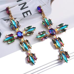 Dangle Earrings Chandelier Luxury Statement Jewelry Cross Cross Large Drop for Women Girl Trend Gold Metal Hollow Crystal Pendientesアクセサリー