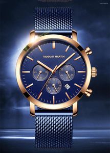 Wristwatches Luxury Chronograph Men Multifunction Watch Mesh Steel Strap Casual Sport Style Calendar Diver Quartz Movement