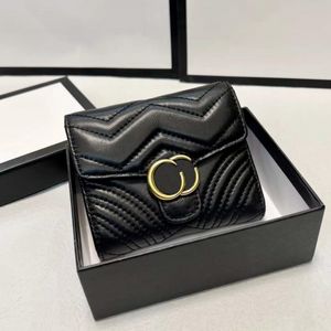 Kadın Mens Tasarımcı Cüzdan Cüzdan Kart Tutucu Lüks Kısa Çanta Çantalar Altın Mektuplar Dalga Mini Kartları Tutucular Çanta Siyah Gerçek Deri 5A 2023