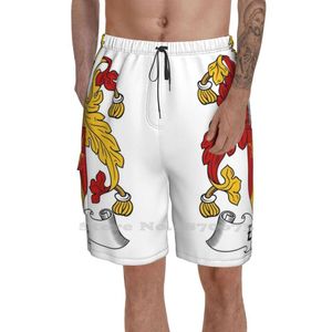 Shorts masculinos Personalidade respirável Holiday Beach Family Lotto Heráldico Brasão de Ardas Crestas Cristas dos Estados Unidos Nome Scottish