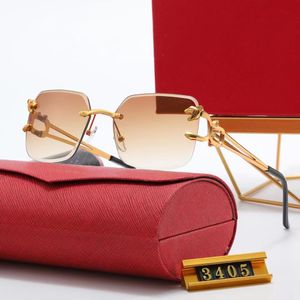 luxury Designer Sunglasses rimless carti glasses caddis eyewear lunette Fashion Wooden eyewear Big Square Gold Frame UV400 Beach Show square sunglass With box
