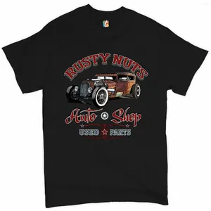 Męskie koszulki T zardzewiałe orzechy Auto Shop T-shirt Rod Rat Vintage Old School Męska koszulka