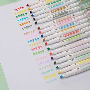 Highlighters 6pcs Light Color Dot Highlighter Pen Set Dual Side Fine Liner Spot Marker for Drawing Painting Office School Supplies New J230302