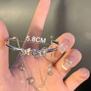 Bangle Silver Color Hollow Fairy Butterfly Charm Armband för kvinnor Fashion Elegant Tassel Chain Opening Bangles Fine Jewelry Giftbangle