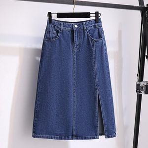Röcke Sommer Frauen Denim Hohe Taille Split A-line Midi Rock Streetwear All-matchcasual Jeans Damen Mode
