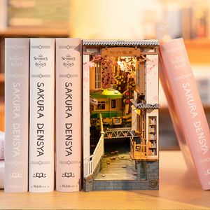 Other Home Decor DIY Book Nooks Japanese Sakura Densya in Books Series Wooden Miniatures House With Furniture Ornaments For Kids Gifts 230307