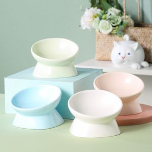 Dog Bowls Feeders Cat Ceramic Bowl Pet matte High Foot Dish Basin Small Puppy Eating Drinking Feeder Cats Dogs Feeding Accessories 230307
