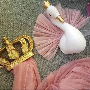 Wall Stickers Swan Doll Stuffed Toys Art Decor Golden Crown 3D Hanging Girl Bedroom Decoration Wedding Birthday Party Supplies 230307