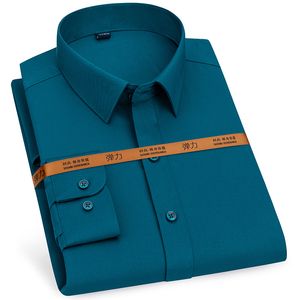 メンズカジュアルシャツメンズロングスリーブソリッドストレッチイージーケアシャツフォーマルなビジネスワーキングウェア標準フィットのソーシャルドレスシャツ230307