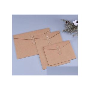 Förpackningsboxar Brown Kraft Paper A5/A4 Dokumenthållare File förvaringspåse Fickhöljet Tomt med stränglås Kontorsförsörjning Pouch Dr Dhnmw