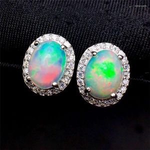 Studörhängen Leechee Real 925 Sterling Silver Earring 6 8mm färgglada ädelstensmycken för kvinnors jubileumsgåva äkta opal