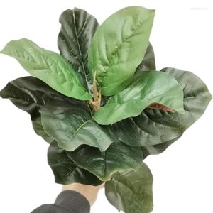 Decorative Flowers 6p Artificial Ficus Lyrata Leaf Stem 15 Leaves/piece Faux Green Pandurata Tree Branches For Greenery Floral Decoration