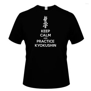 Camisetas masculinas impressões de alta qualidade mantêm a calma e pratique Kyokushin karatê masculino de manga curta masculina tendência de roupa casual slim fit