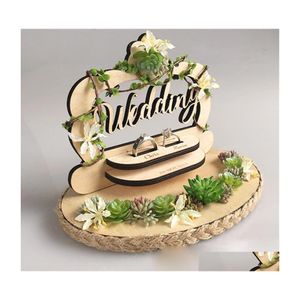 Ring Pillows Flower Baskets Creative Wood Pillow Wedding Ceremony Forest Style Handmade Holder Engagement Marriage Proposal Day De Dhx6O