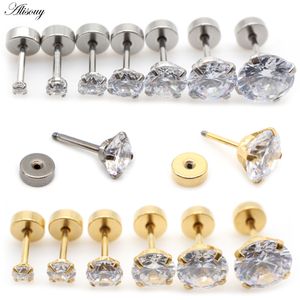 2st rostfritt stål unisex kvinnor män runda kristall zirkon örhängen örhängen 8mm prong tragus brosk piercing smycken