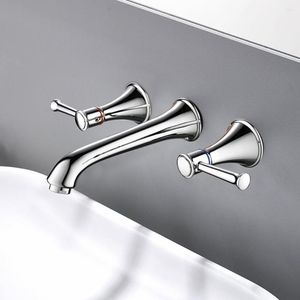 Bathroom Sink Faucets SKOWLL Bathtub Filler Wall Mount Roman Tub Faucet Widespread 2 Handle Basin Mixer Tap Chrome PX-21