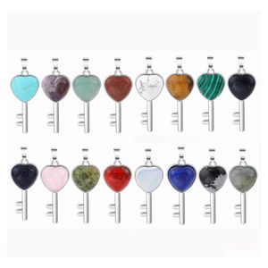 Pendant Necklaces Love Lucky Heart Key Gemstone For Making Jewelry Necklace Earrings Charms Birthstone Lock Crystal Women Men Healin Dhvfp