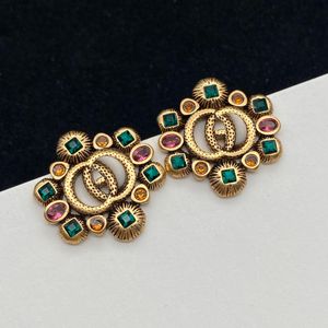 18K Gold Plated flower-shaped vintage Stud Earrings Luxury Fashion gem Studs Classic Design Earring Party Wedding Engagement Lovers Gift Jewelry Wholesale