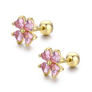 Charm 7Colors Cute Heart Cz Stones Clover Flower Screw Back Studörhängen för kvinnor Baby Barn Girls Gold Color Piercing Jewelry Aros G230307