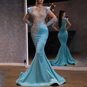 Party Dresses 2023 new daily light blue fishtail dress banquet president sarkin series slim temperament annual meeting evening dress woman T230303