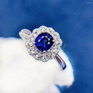 Clusterringe TM Blue Sapphire Ring 1.0CT Real Pure Pure 18 K natürliche Unheatur Royal Gemstone Diamonds Stein Frau