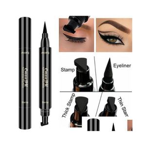 Eyeliner Double Head Stamp Wing Pen Black Liquid Eye Liner Pennor Vattentäta naturliga lätt att bära CMAADU Makeup Pencils Drop Delivery Dhzdk