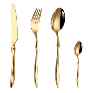 Flatvaruuppsättningar 4st/set rostfritt stål bordsartiklar Ergonomisk ljus Burnishing Knife Fork Spoon Gold Silver Western-Style Cutsly