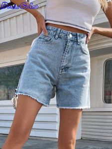 Women's Plus Size Pants Denimcolab 2023 Fashion Raw Hem Denim Shorts Woman Summer High Waist With Cotton Straight Jeans Ladies Casual 230306