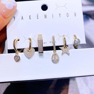 Brincos de argolas migga 6pcs cubic zircon star water water grow para mulheres coloris de ouro jóias de luxo