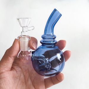 Glass Bongs Water Pipes 4.13inch Blue Thick Bent Neck Glass Bong