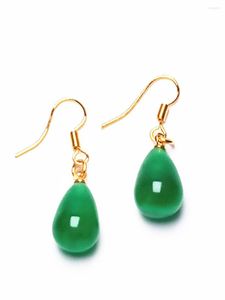 Dangle Earrings LETSFUN 14k Yellow Gold Plated Green Jade Water Drop Dropping Necklace Hook Earring