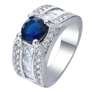 Bröllopsringar 2023 Royal Blue Large Luxury Women Apollo Jewelry Drop Sqaure Cubic Zircon Finger Lady Artistic Ring Gift