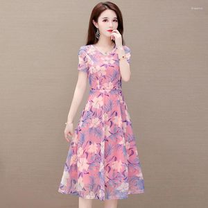 Casual Dresses Summer Women Dress 2023 Korean Fashion Short Sleeve Chiffon Printing Female Loose Ladies Vestido