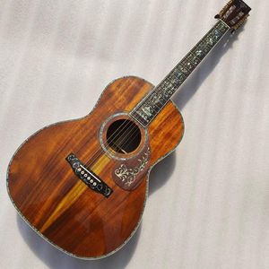 Özel AAAAA Katı Koa Ahşap Akustik Gitar ve Solidback tarafı Gerçek Abalon Bağlantı Ebony Ahşap Kıvrığı/Köprü