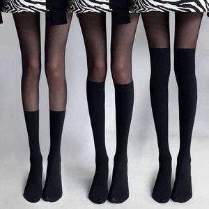 silk stockings sexy lace Sexy Women Tights Pantyhose Patchwork Sheer Black Thigh High Stockings Female Hosidery Over Knee Stripe