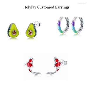 Studörhängen Holyfay skräddarsydd avokado Lucky Fish Eartrop Round Hoop Piercing Jewelry Girls For Party Real 925 Silver