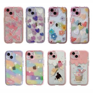 Lila rosa Graffiti Liebesherz leuchtende Hüllen Farbverlauf Regenbogen Eiscreme stoßfest klare weiche Kameraobjektiv-Schutzhülle für iPhone 14 13 12 11 Pro Max XR XS X