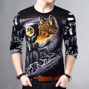 Men's T Shirts Spring And Autumn Long-sleeved T-shirt Men's Printing Middle-aged Youth Bottoming Shirt Round Neck Fashion Chinese Style