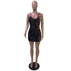 Abiti casual da donna Glitter sexy scollo a V profondo con paillettes Halter aderente mini abito da festa da discoteca Casual