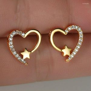 Ohrstecker Mode Gold Farben Stern Für Frauen Exquisite Metall Herz Zirkon Steine Verlobung Hochzeit Schmuck