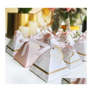 Portabomboniere 50 pezzi / lotto Triangar Pyramid Marmo Candy Box Bomboniere e scatole regalo Bomboniere al cioccolato Omaggi Party Suppli Dh2Bk