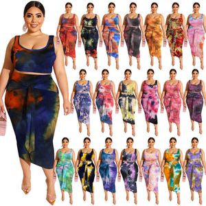 20778 Women's Summer New Tie Dye Printing tight skinkor Fashion Dräkt stor tvådelar kostym