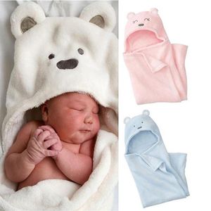 Hooded Plush Swaddle Blanket Extra Soft Blanket Premium 100% Coral Velvet Bath Towels for Kids Newborn Joyful Cartoon DesignThre277w
